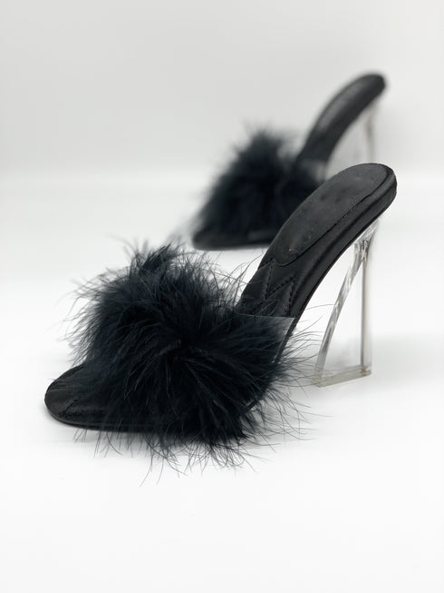 Sassy Fur Clear Black Heels